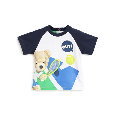 Boys White and Green Printed Short Sleeve T-Shirt